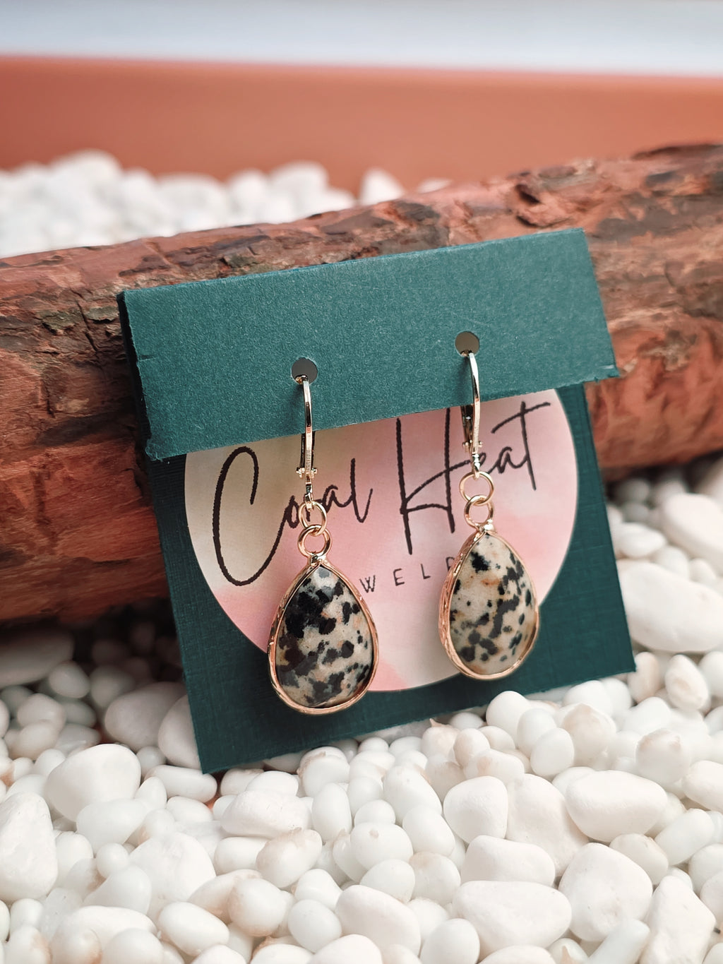 Gold Filled Dalmatian Jasper Teardrop Earrings