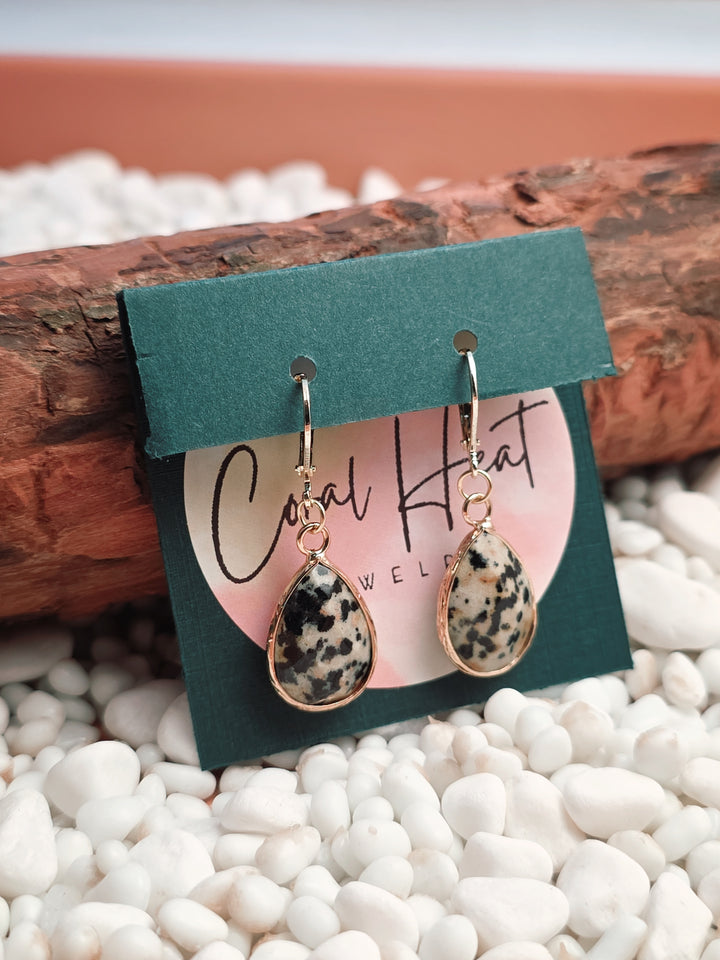 Gold-Filled Dalmatian Jasper Teardrop Earrings