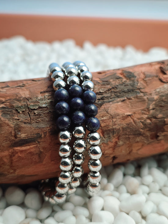 Silver Filled Lapis Lazuli Beaded Bracelet