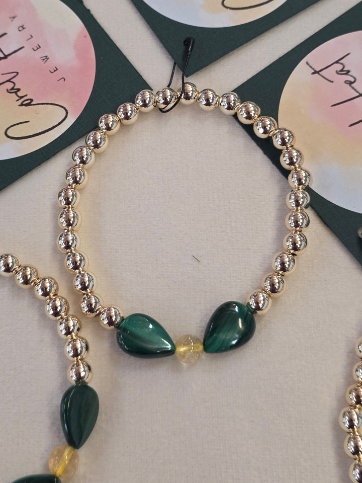 Gold Filled Malachite and Citrine Bracelet