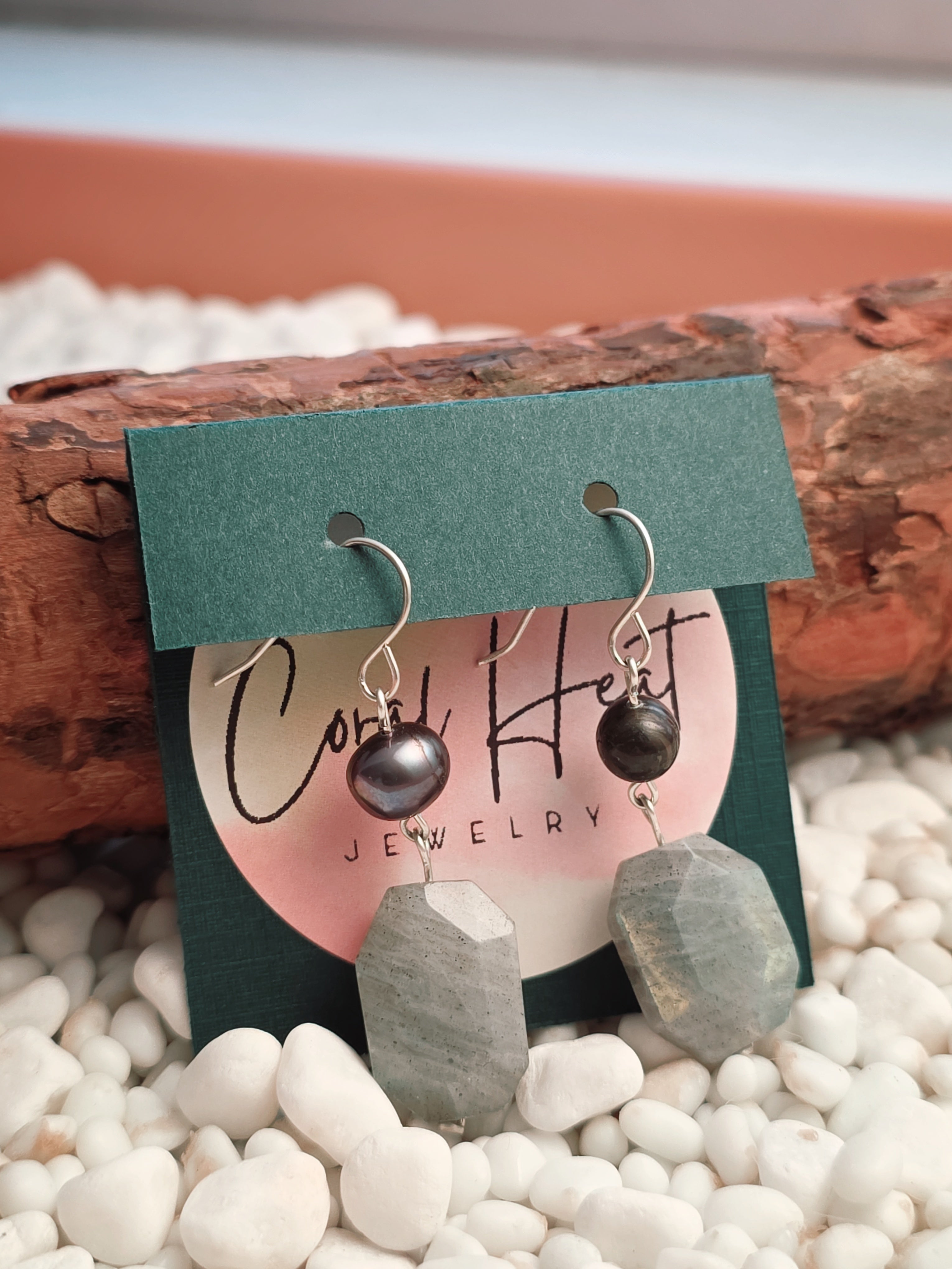 Labradorite & Peacock Pearl Argentium Silver Earrings